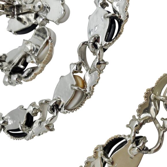 Black White Necklace Bracelet Clip Earrings AB Rhinestone Thermoset Acrylic - Picture 7 of 11